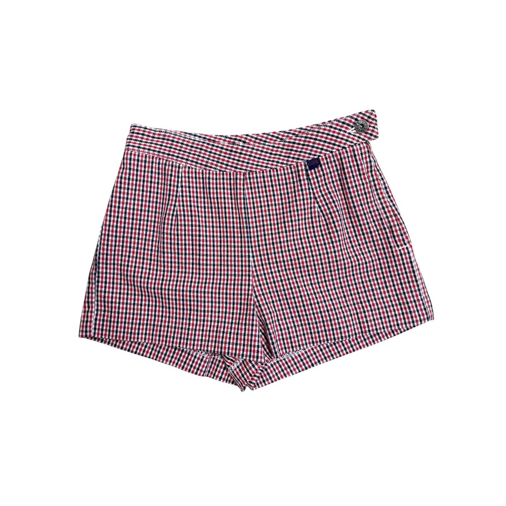 Vintage Guess Jeans USA Houndstooth Plaid Shorts Red White Blue 27 Made in USA
